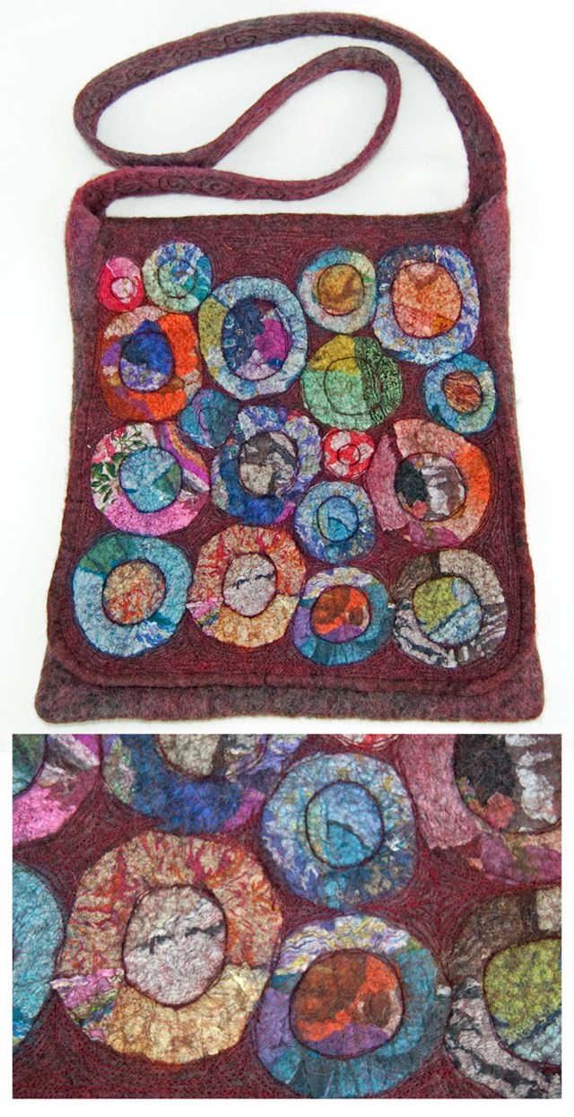 Kathie Barrs nuno felted bag with machine embroidery